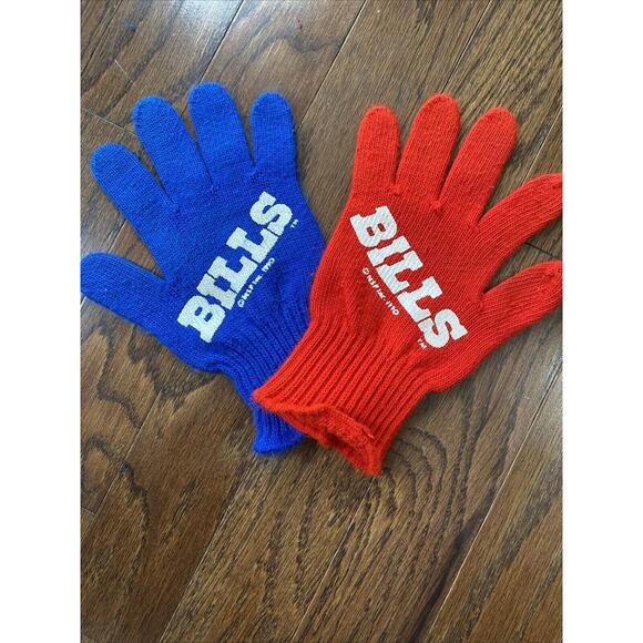 Vintage NFL BUFFAO BILLS 1990 Red & Blue Winter Gloves One Size - Picture 1 of 8